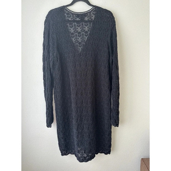 Jones New York 1X Open Knit Crochet Cardigan Long Length Whimsygoth Witchy Goth - Picture 6 of 7